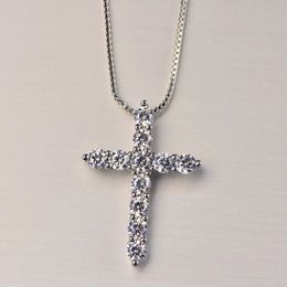 Luxury Cubic Zircon Cross Pendant Necklace 925 Sterling Silver Cross Christian Jesus Jewellery For Women Gift free DHL