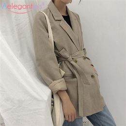 Aelegantmis Chic Casual Double Breasted Women Blazer Jackets Notched Collar Female Outerwear Elegant Ladies Coat Spring Autumn LJ200907