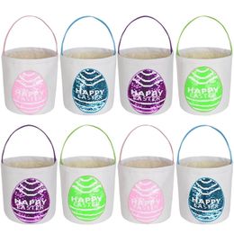 2021 new Sequined colors egg Basket Easter Bunny Bags Rabbit Printed Canvas Tote Bag Egg Candies Baskets Gift handbag T9I001051