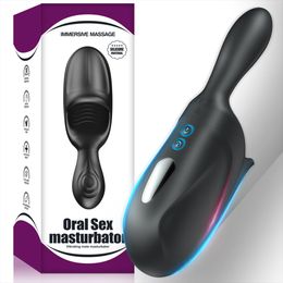 Sex Machine for Men Male Masturbator Automatic Electric Penis Pump Vibrator Oral Climax Delay Stimulate Masturbation Cup Sex Toy 201214