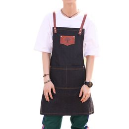 2019 New Fashion Cooking Apron for Kitchen Apron For Woman Men Chef Waiter Cafe Shop BBQ Hairdresser tools denim Aprons gift Y200103