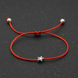 Antique Silvers Star Pentagram Charm Bracelets for Women Men Lucky Red Rope Thread String Adjustable Braid Bracelet