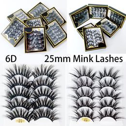 25mm 6D Faux Mink Hair Cross False Eyelashes 5 Pairs Long Eye Lashes Handmade Thick Makeup Beauty Extension Tools