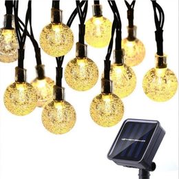 5M20LED Solar Lamp Crystal Ball LED String Lights Flash Waterproof Fairy Garland For Outdoor Garden Christmas Wedding Decoration Y201020