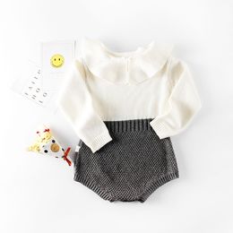 Spring Bodysuit Girl Ubrania dziecięce Ruffled kołnierz moda dzianin sweter infantil patchwork długi rękaw B 168