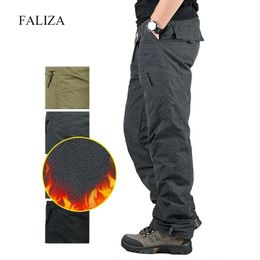 Men's Cargo Pants Thick Fleece Multi Pockets Military Tactical Pants Cotton Men Outwear Straight Casual Trousers for Winter PA23 201125