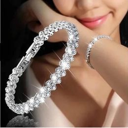 Link, Chain Women Rhinestone Silver Colour Rose Gold Bracelet For Female Charm Crystal Bracelets Bridal Wedding Jewellery Gift 2022