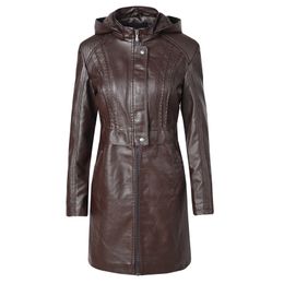 Fashion Leather Coats Women's Spring Autumn Clothing Long Section Slim PU Leather Jacket S-XL 201020