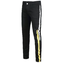 Men's Jeans 2021 Mens Coloured Stripe Printed Black Stretch Slim Fit Plus Big Size Painted Denim Pants Casual Man Trousers