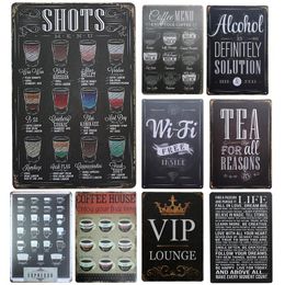 2022 Vintage Shabby Chic Coffee Menu Home Bar Cafe Metal Painting Tin Signs Cocktail Pub Tavern Retro Decorative Plate Kitchen Poster Wall Decor Size 30X20cm