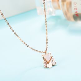 New Trendy Cute Stainless Steel Shell Bear Pendant Necklace with Heart Charm