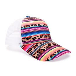 5 Pcs Audlt Leopard Stripe Baseball Mesh Hat With Adjustable Buckle Color Serape Ponytail Cap Sun Hat DOM1116 J1225