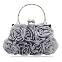 Evening Bags Women's Flower Wedding Sweety Clutches Top Handle Rose Party1