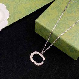 Luxury Full Diamond Necklace Couple Double Letter Pendant Necklace Unisex Steel Seal Stamp Crystal Pendants With Gift Box