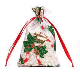 Рождественская сумка 13 * 18 см Симпатичные конфеты подарок Санта-мешки снеговика Санта-Клаус олень медведь шифон Santa мешок рождественские украшения подвески оптом