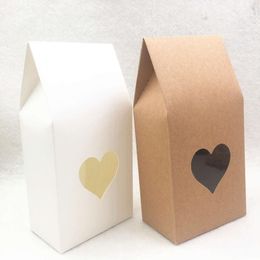 -50 pz Brown / Bianco carta sacchetti di caramelle borse a mano carta marrone stand up finestra scatola regalo scatole per matrimoni / regali / gioielli / pacchetto alimentare Jllosr
