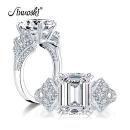 AINUOSHI Fashion 925 Sterling Silver 3.0 Carat Emeralded Cut Engagement Rings Simulated Diamond Wedding Silver Rings Jewelry Y200107