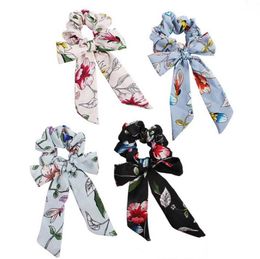 Bows Hair Scrunchies Scarf Floral Girls Long Ribbon Hairbands Elastic Bowknot Streamer Tie Ropes Ponytail Holder Hair Accessories