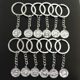 silver zodiac rings Australia - 12types Fashion Key Ring Metal Key Chain Keychain Silver Color Zodiac Vigro Aries Cancer Leo Libra Pisces Gemini Vigro Pendant