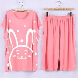 Plus Size Pyjamas Sets 5XL Cute Cartoon Prints Pyjamas Women Summer pijama Soft Modal Home nightwear Y200708