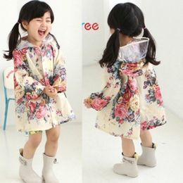 Girl Children Lovely Flowers Waterproof Poncho Coat Kids Wear Baby Band Rain Jacket 201106