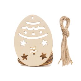Hollow Wooden Easter Eggs Decorations Wooden Egg Craft DIY Wood Hanging Pendant Ornament Happy Easter Party Decor Supplies