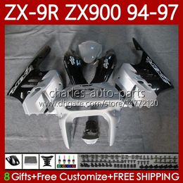 White black Fairings Kit For KAWASAKI NINJA ZX-9R ZX 9R 9 R 900 CC ZX9 R ZX9R 94 95 96 97 Bodywork 100No.64 ZX900 900CC ZX-900 1994 1995 1996 1997 ZX900C 94-97 OEM MOTO Body
