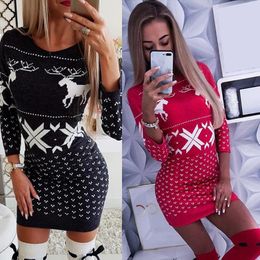 Christmas Bodycon Dresses for Women 2020 Fashion Xmas Print Woman Dress Long Sleeve Spring Autumn Clothing for Female