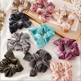 Women Velvet Hairband Bowknot Girl Hair Scrunchies Elastic Hair Bands Bow Ties Rope Ponytail Holder Hair Accessories 10 Colors