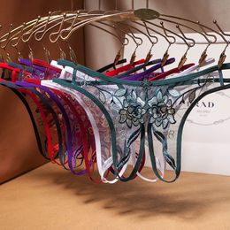 Majtki damskie seksowny francuski haft seksowna siateczka drążą wolne stringi z niskim stanem przezroczyste t-spodnie stringi