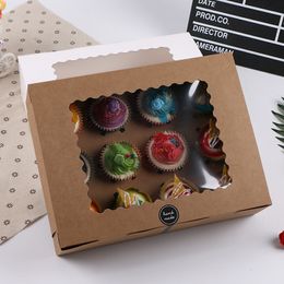 10pcs/set muffin cake package box with window white/kraft birthday festival cake box party muffin packaging case