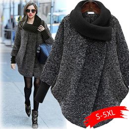 2020 Plus Size Bat Sleeved Woolen Coat Scarf Collar Jackets Women Winter Fashion Outerwear Thicker Loose Coat Zipper Casual LJ201106