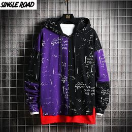 SingleRoad Men's Hoodies Men Patchwork Sweatshirt Male Harajuku Japanese Streetwear Hip Hop Oversized Black Purple Hoodie Men 201027