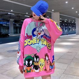 Girls Student Lovely Cartoon Printed Sweatshirts Harajuku Plus Size Loose Hoodies Women Plus Size Loose Long Style Pullovers 201028