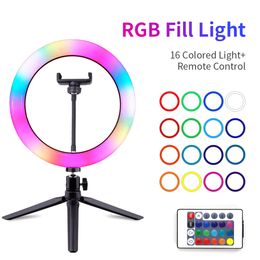 Professional 10 Inch RGB Selfie Ring Light with Tripod LED Ring Lamp Photo Studio Photography Ringlight for Tiktok Youtube Video