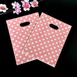 Wholesale 100pcs/lot Round Dots Pink Plastic Bag 15x20cm Wedding Jewellery Packaging Gift Bag Plastic Shopping Bags With Handles Y1121