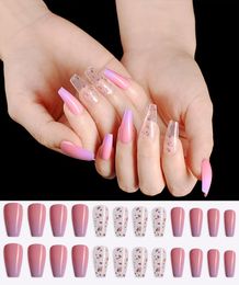 24pcs Portuguese Lavender Long Ballet Fake Nails Glitter Powder Design Press On Nail Tip Tools/Full Nail Tips Female Manicure