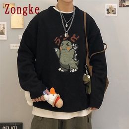 Zongke Black Knitted Sweater Men Winter Mens Clothes Pullover Mens Sweaters Harajuku Sweater Little Monster Print M-3XL 201105