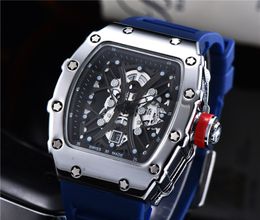 Skeleton Watches Mens high quality Fashion Casual Sports Watch Rubber strap Quartz Wrist watch Brand264l