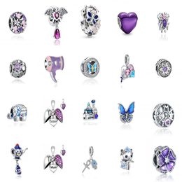 Brand new 925 sterling silver purple sister mother south hanging butterfly love beads suitable for Pandora bracelet small Jewellery