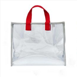 Women Transparent PVC Handbag Travel Beach Shoulder Bag Clear Reusable Shopping Bag Purse Tote Toiletry Wash Waterproof P