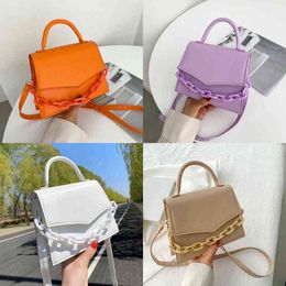 Nxy Handbag Fashion Women Pu Leather Pure Colour Shoulder Crossbody Messenger Bags Casual Ladies Thick Chain Small Top Handle Handbags 0214