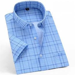 Summer Short Sleeve Men Casual Shirts Business Regular Fit Stretch Plaid Shirt For Mens Chequered Leisure Foral Comfortable 6xl 220216