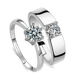 Open Adjustable Cubic Zirconia Ring Diamond Engagement Wedding Ring Silver Couple Women Mens Rings Fashion Jewellery