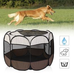 Portable Outdoor Kennels Fences Dog Tent Houses For Dogs Foldable Indoor Puppy Cats Pet Cage Octagon Fence 201130