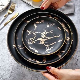 6 or 8 or 10 inch Gold Inlay Marble dinner plate Wholesale matte black and white Dinnerware Set 201217