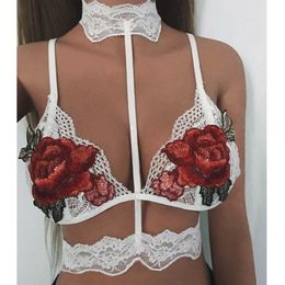 Women Lace Strappy Choker Bra Floral Embroidered Sheer Scalloped Lace Elastic Caged Lingerie Bralette GI279