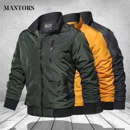 Military Jacket Men Fashion Stand Collar Male Bomber Pilot Mens Army s and Coats Cargo Outwear Rib Sleeve 3XL 220301