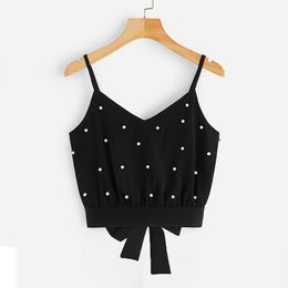 5 Colours 2020 Clothes Womens Tops Blouses Summer Sexy Chiffon Vest Camisole Sleeveless Tops Solid Pearl Beading Tops Tank Womens T200706