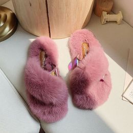 Pink Slippers Women Fur Plush Soft Winter Autumn Bedroom House Shoes Women 2020 New Warm Fluffy Anti-slip Indoor Floor Slippers Y1124
